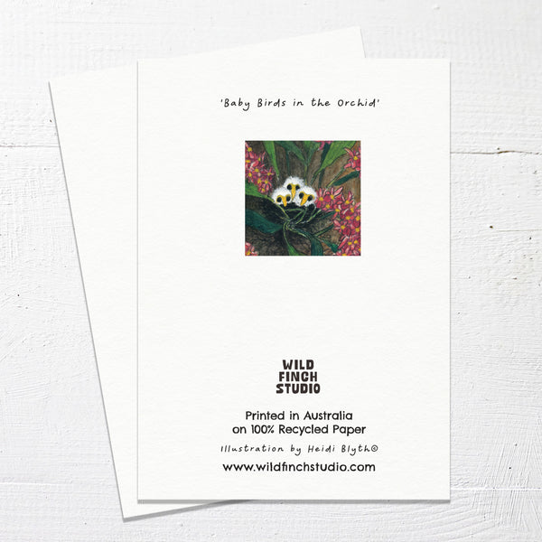 BABY BIRDS IN THE ORCHID - Greetings Card