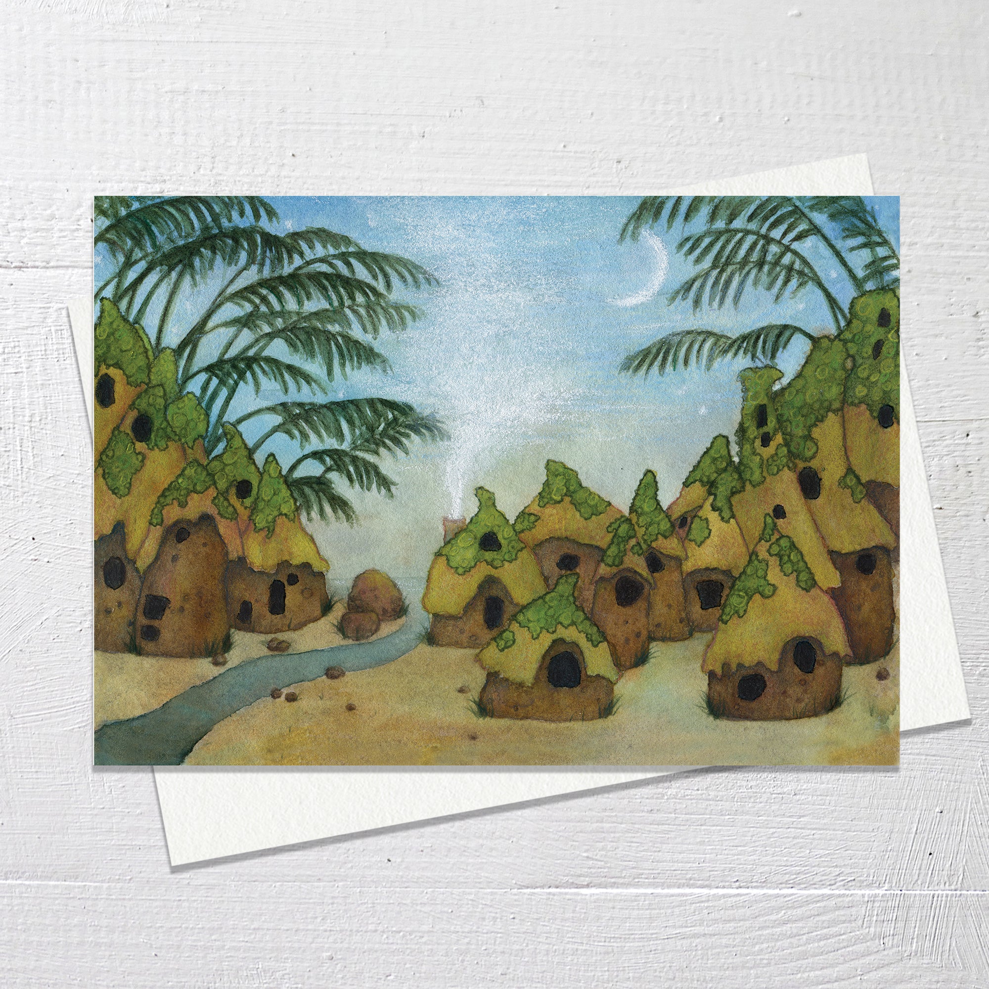VILLAGE BY THE SEA - Greetings Card