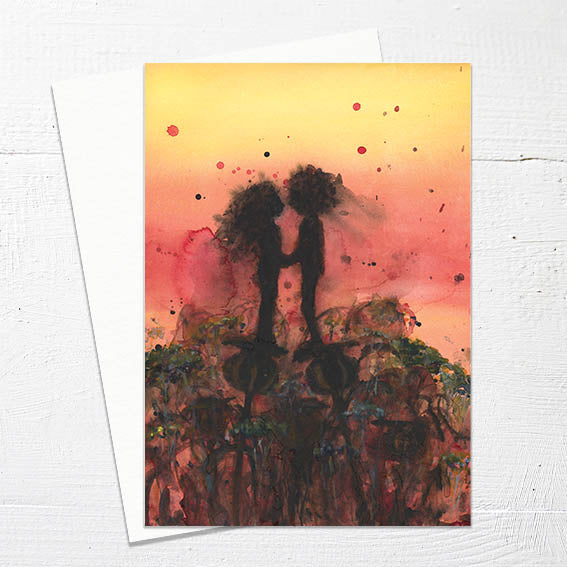 KISSING AT SUNSET - Greetings Card