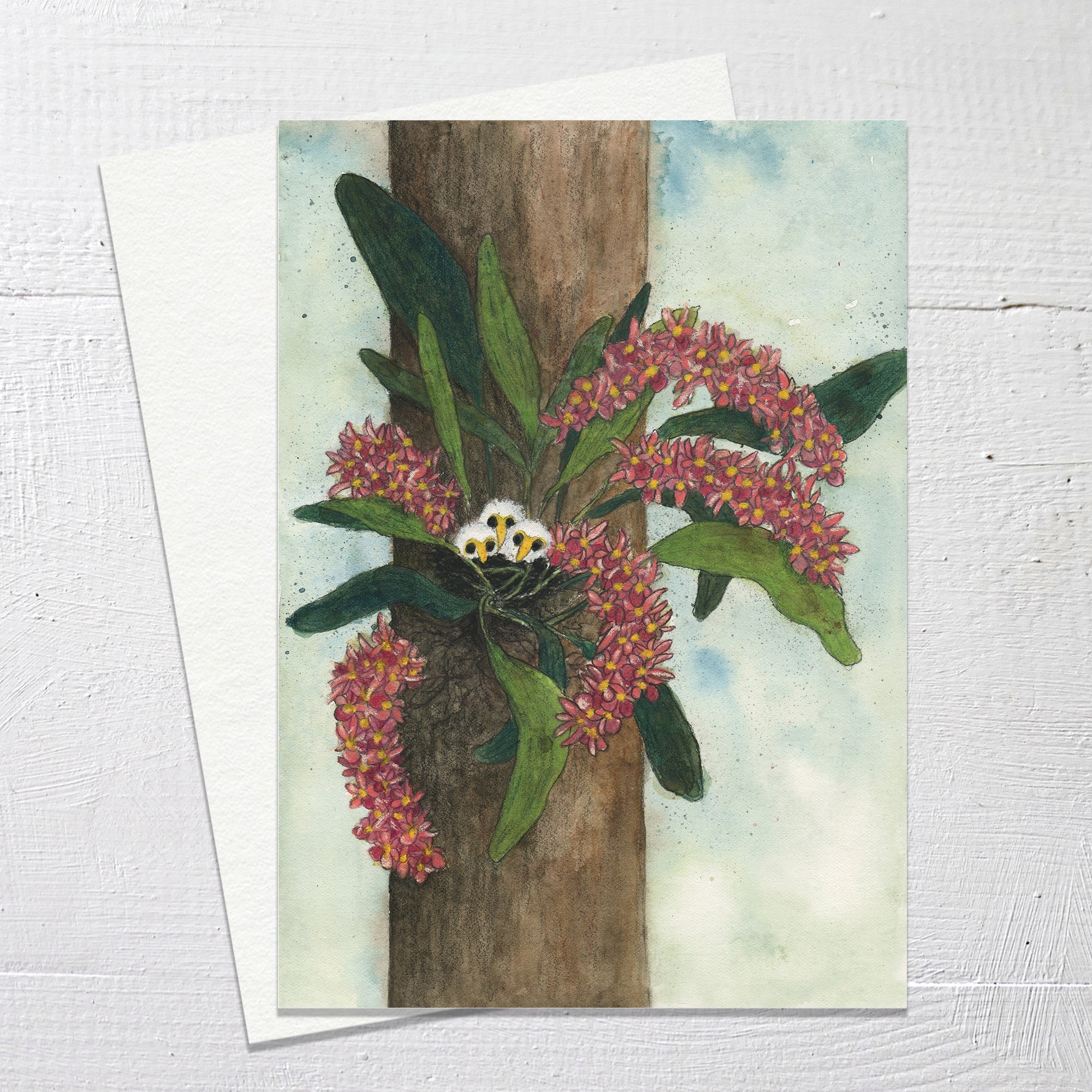 BABY BIRDS IN THE ORCHID - Greetings Card