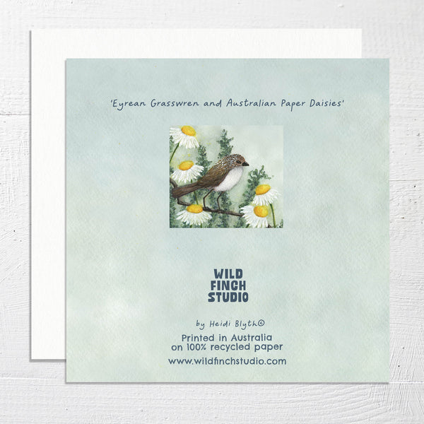 EYREAN GRASSWREN AND AUSTRALIAN PAPER DAISIES - Square Greetings Card