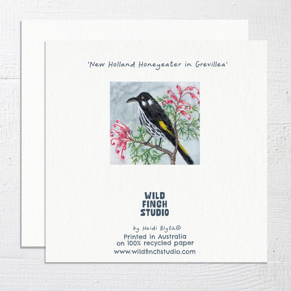NEW HOLLAND HONEYEATER IN GREVILLEA - Square Greetings Card