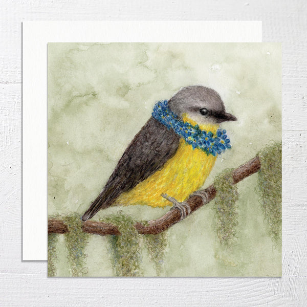 YELLOW ROBIN - Square Greetings Card