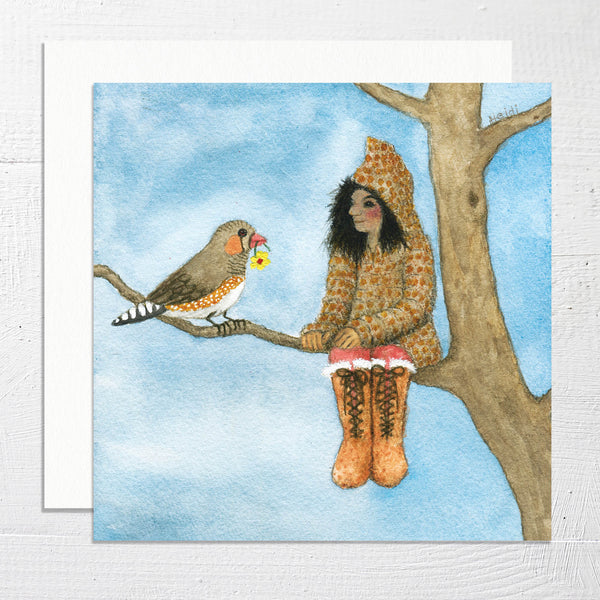 FLOWER FINCH - Square Greetings Card