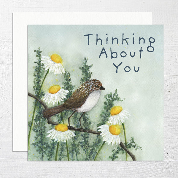 EYREAN GRASSWREN AND AUSTRALIAN PAPER DAISIES - Square Greetings Card